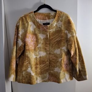 Talbots Women's Textured Floral Cropped Jacket - Yellow and Pink
